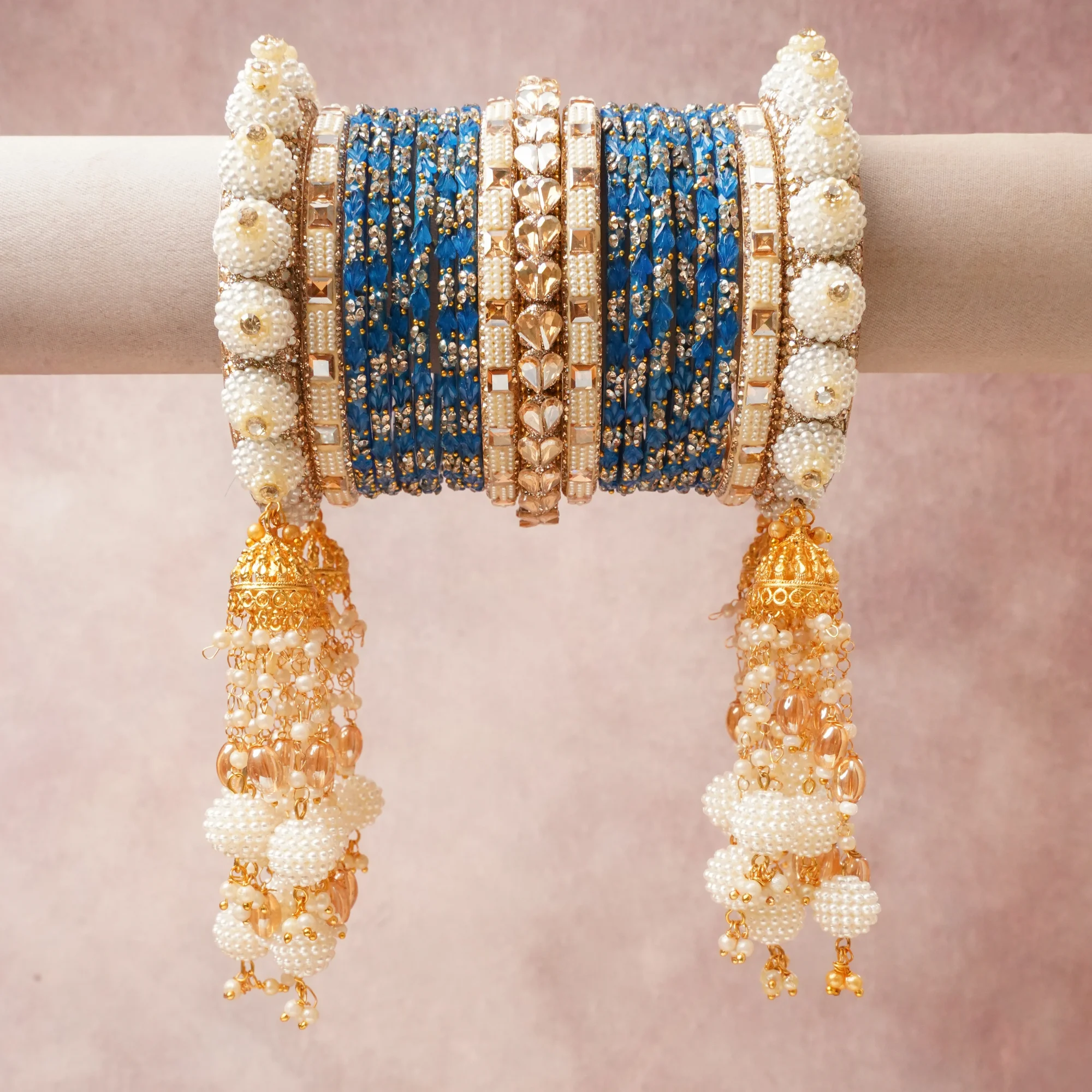 A majestic Teal Blue set, complemented by Gold, Cream, Clear, Amber featuring Gold-Plated Metal, Faux Pearls, Glass Crystals, Enamel, Glass Beads.
Rich, ceremonial, and designed to be passed through generations.